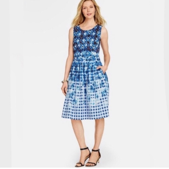 Talbots Sleeveless Blue Fit & Flare Dress - Picture 3 of 10